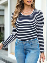 Striped Puff Sleeve Long Sleeve Top for Women