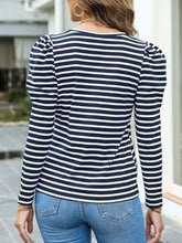 Striped Puff Sleeve Long Sleeve Top for Women Woman T Shirts