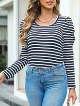 Striped Puff Sleeve Long Sleeve Top for Women Woman T Shirts