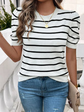Striped Puff Sleeve Viscose Top for Women