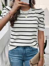 Striped Puff Sleeve Viscose Top for Women