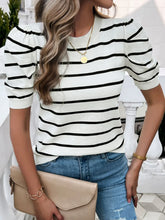 Striped Puff Sleeve Viscose Top for Women
