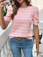 Striped Puff Sleeve Viscose Top for Women Woman T Shirts