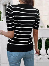 Striped Puff Sleeve Viscose Top for Women Woman T Shirts