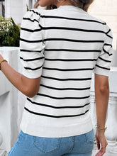 Striped Puff Sleeve Viscose Top for Women