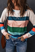 Striped raglan long sleeve top with vibrant colors and textured back