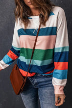 Striped raglan long sleeve top with pastel bold stripes and textured back