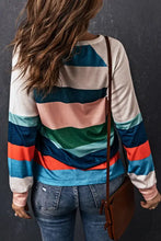 Striped raglan long sleeve top with textured back and colorful stripes