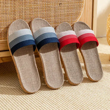 Striped red and white open toe flats slippers with woven jute soles
