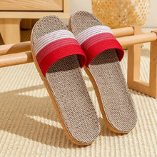 Red and white striped open toe flats slippers with jute soles