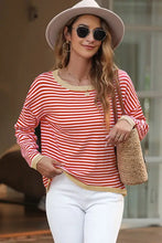 Striped Round Neck Drop Shoulder T-Shirt Woman Blouses