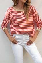 Striped Round Neck Drop Shoulder T-Shirt Woman Blouses