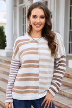Striped Round Neck Dropped Shoulder Sweater Sweater Pullovers