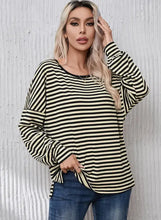 Women’s black and white striped round neck dropped shoulder T-shirt