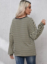 Women’s black and white striped round neck dropped shoulder t-shirt