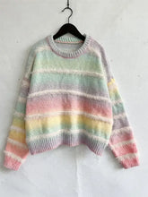 Striped Round Neck Long Sleeve Sweater Sweater Pullovers