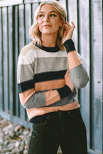 Striped Round Neck Long Sleeve Sweater Sweater Pullovers
