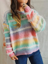 Striped Round Neck Long Sleeve Sweater Sweater Pullovers