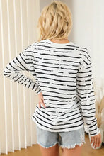 Women’s striped round neck long sleeve t-shirt in white with black stripes
