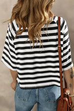 Women’s black and white striped round neck raglan sleeve T-shirt