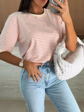 Striped Round Neck Short Sleeve T Shirt for Women