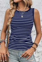 Striped Round Neck Tank Dark Blue Tanks & Camis