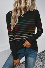 Black and rainbow striped round neck long sleeve top, machine washable