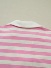 Pink and white striped ruffled sleeve blouse with solid white collar featuring ruffled detail for casual wear