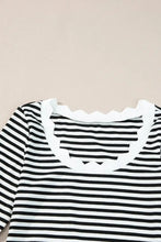 Striped Scallop-Trim Top with White Denim Skirt Set Woman T Shirts