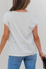 Striped Short Sleeve Cotton Blend T Shirt with Pocket for Women