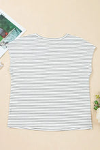 Striped Short Sleeve Cotton Blend T Shirt with Pocket for Women Woman T Shirts