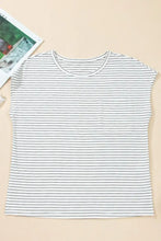 Striped Short Sleeve Cotton Blend T Shirt with Pocket for Women Woman T Shirts