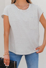 Striped Short Sleeve Cotton Blend T Shirt with Pocket for Women