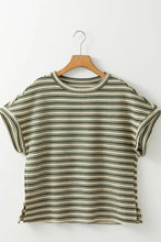 Striped Short Sleeve Shirt and Denim Shorts Set for Women
