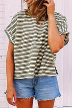 Striped Short Sleeve Shirt and Denim Shorts Set for Women