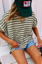 Striped Short Sleeve Shirt and Denim Shorts Set for Women
