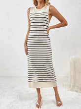Striped Sleeveless Midi Dress in Viscose Blend Black