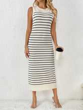 Striped Sleeveless Midi Dress in Viscose Blend