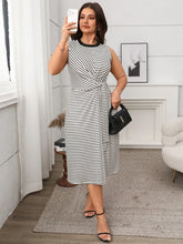 Striped Sleeveless Tie Waist Casual Dress