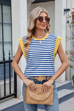 Striped Sleeveless Top with Yellow Trim Blue White
