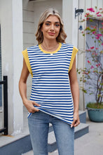 Striped Sleeveless Top with Yellow Trim