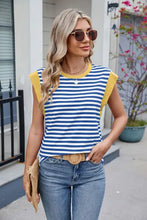 Striped Sleeveless Top with Yellow Trim Woman T Shirts