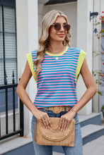 Striped Sleeveless Top with Yellow Trim Woman T Shirts