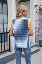 Striped Sleeveless Top with Yellow Trim Woman T Shirts