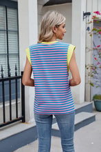 Striped Sleeveless Top with Yellow Trim Woman T Shirts