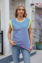 Striped Sleeveless Top with Yellow Trim Woman T Shirts