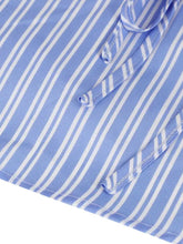 Blue and white vertically striped tie peplum cami featuring a matching drawstring tie detail