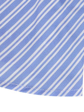 Light blue and white striped tie front peplum cami with subtle woven texture in a lightweight fabric