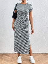 Striped Tie Waist Maxi Dress with Side Slit