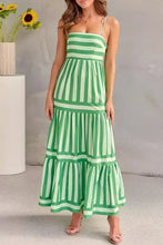 Striped Tiered Maxi Cami Dress Green Casual Dresses
